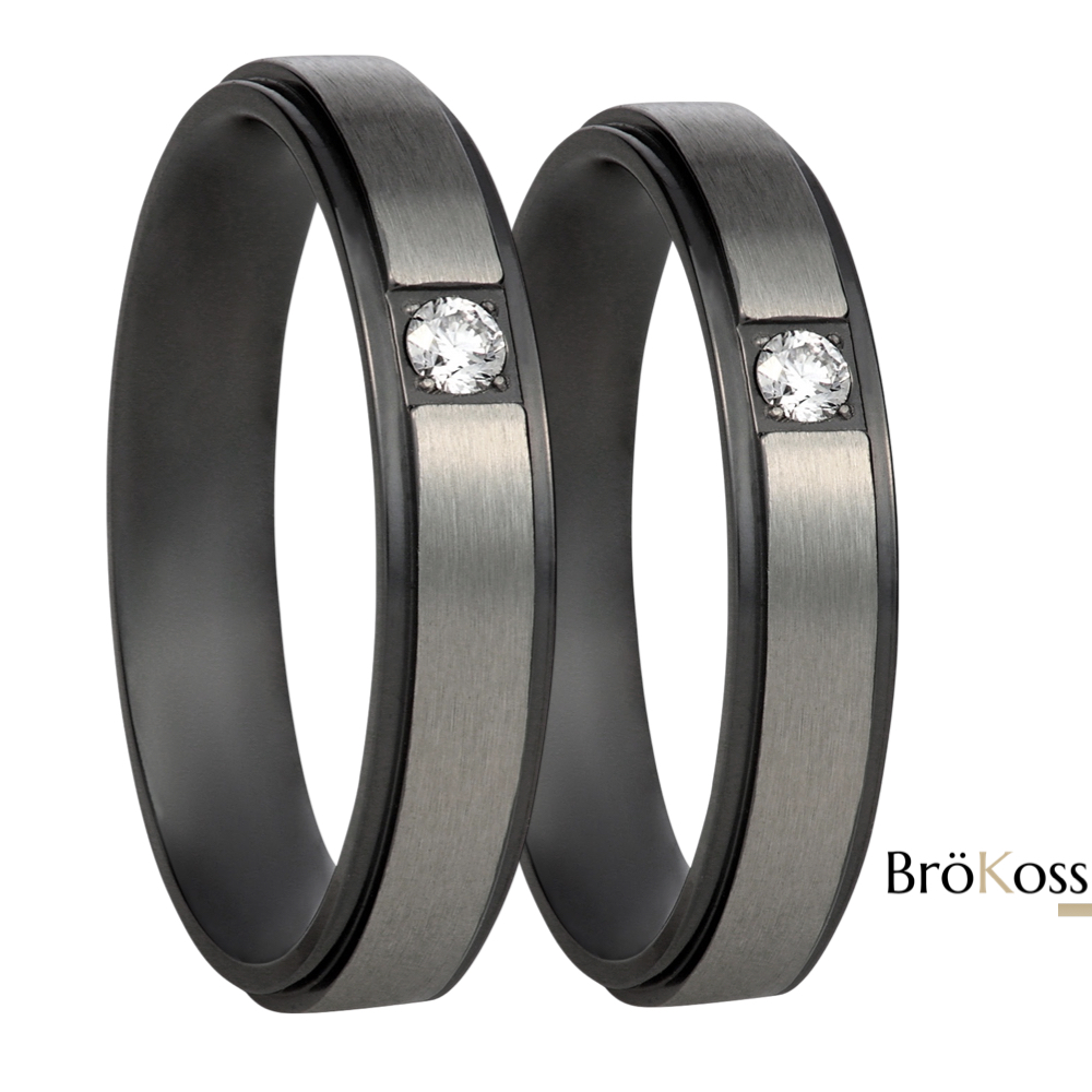 Fedi nuziali da uomo in zirconio grigio e nero con diamanti taglio brillante Brokoss