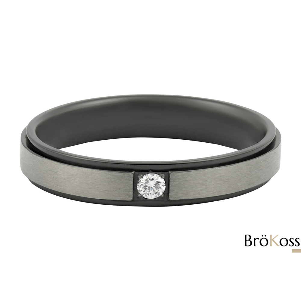 Anillo con diamantes hombre 006cts talla brillante zirconio gris y negro