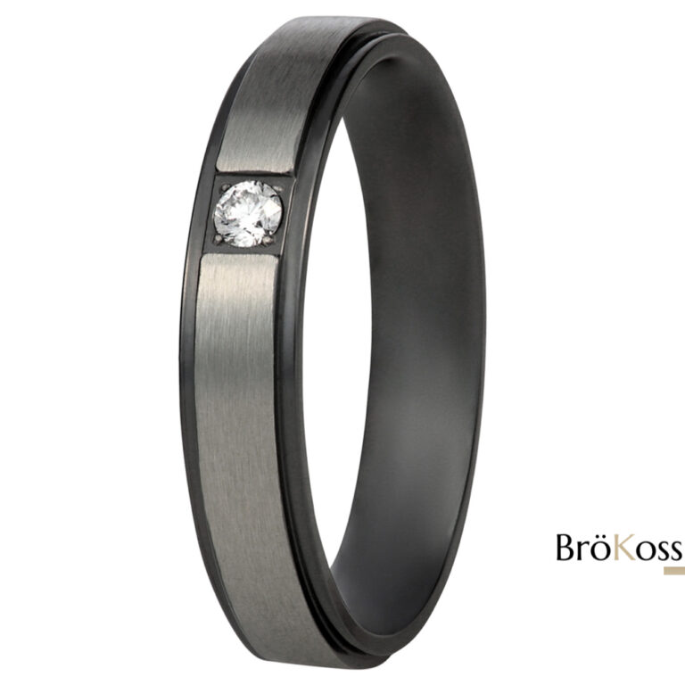 Anillo con diamantes hombre en zirconio negro y gris con brillante blanco redondo alianzas