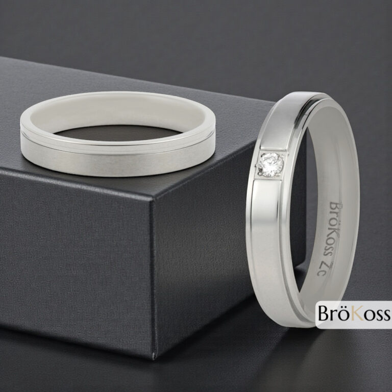 Alianzas de zirconio gris con y sin diamante redondo blanco elegantes y modernas en composición