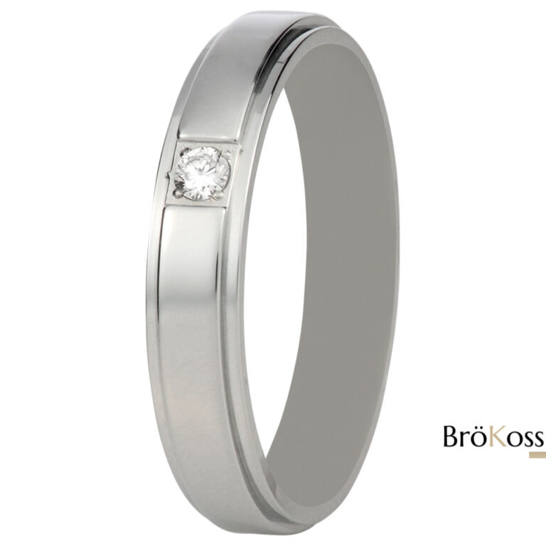 Anillo hombre diamante en zirconio gris con brillante blanco redondo talla brillante 0.06 ct brokoss