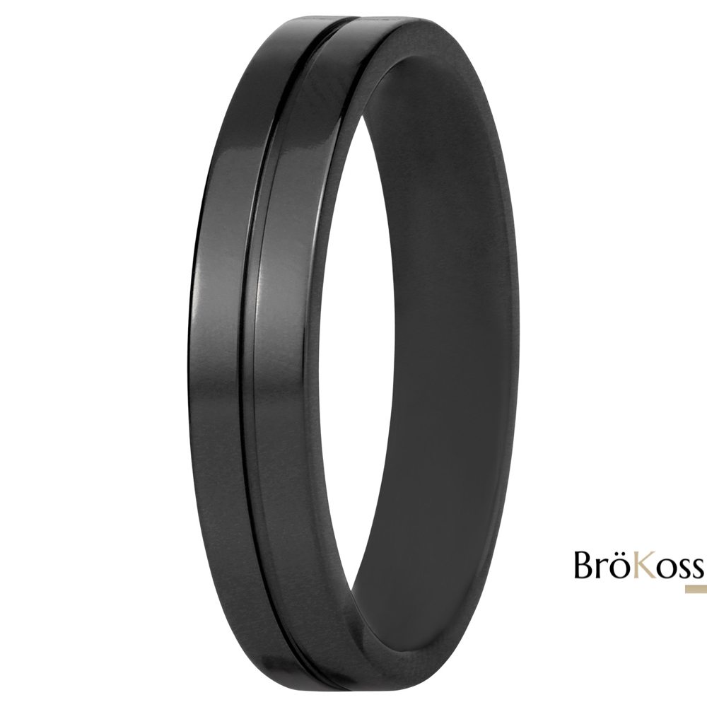 Anillo hombre negro zirconio con línea central Brokoss