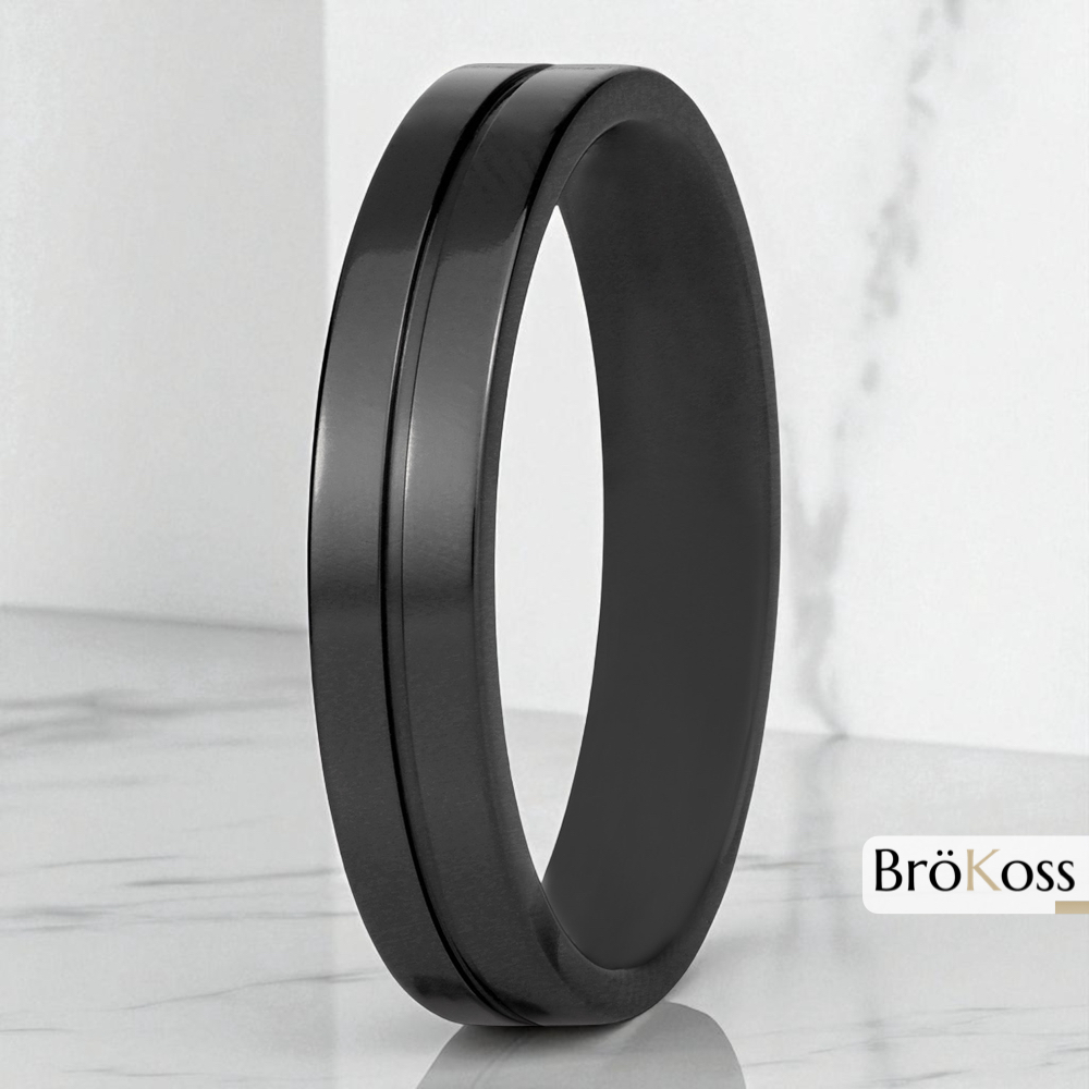 Anillo hombre negro zirconio con línea central Brokoss