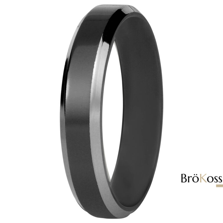 Anillo hombre en zirconio negro y gris con bordes biselados, elegante y moderno brokoss