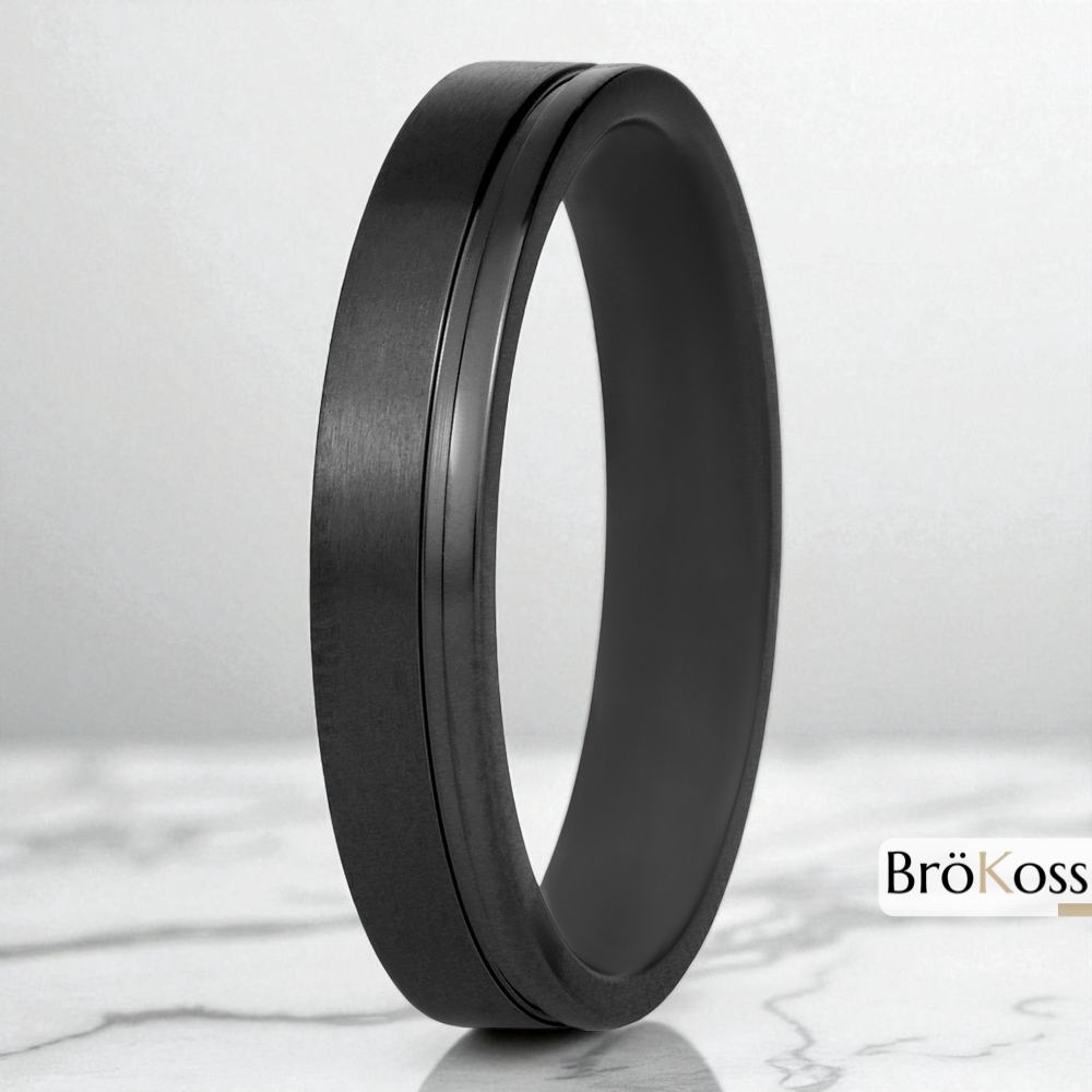 Anillo negro para hombre zirconio borde pulido brokoss