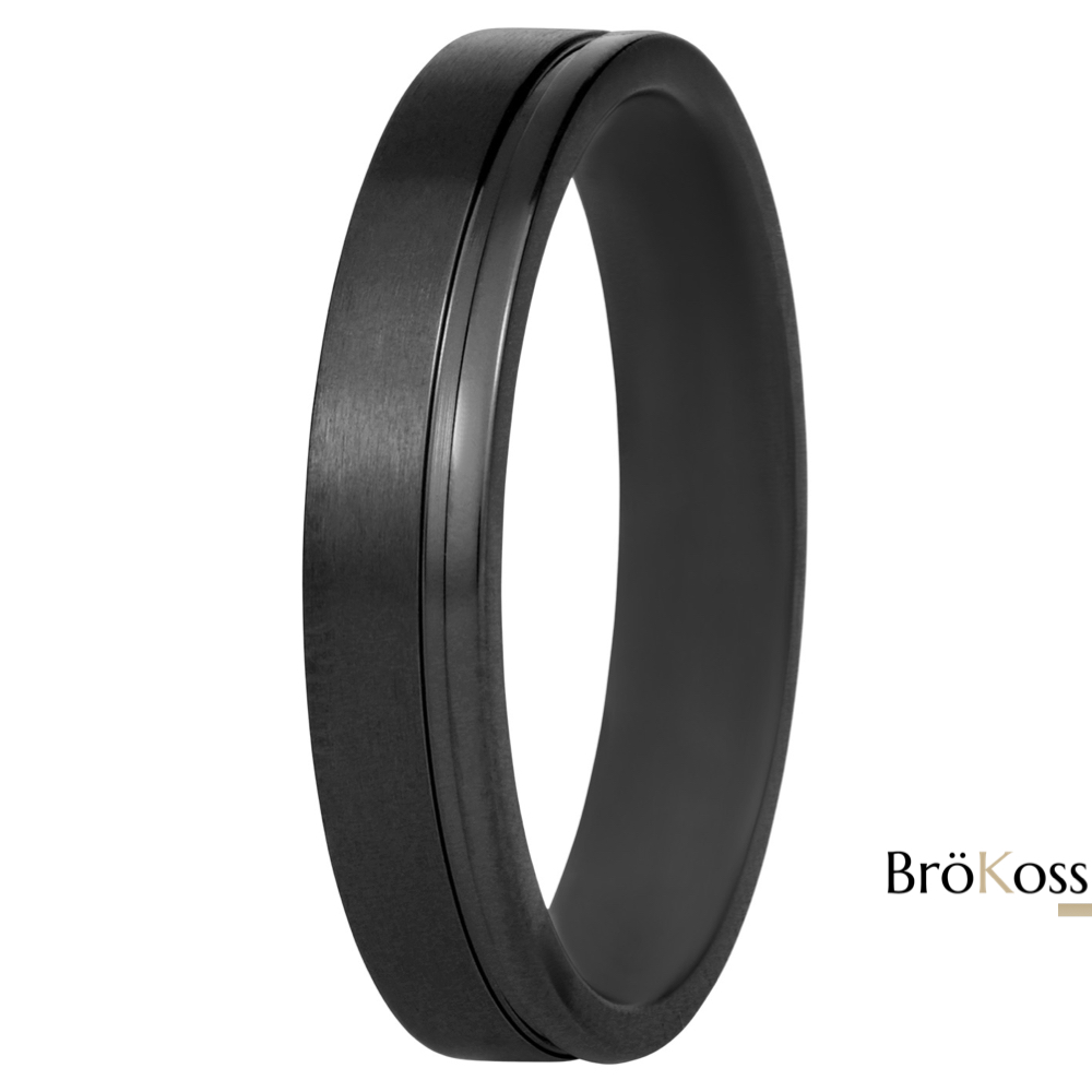 Anillo negro para hombre zirconio borde pulido brokoss