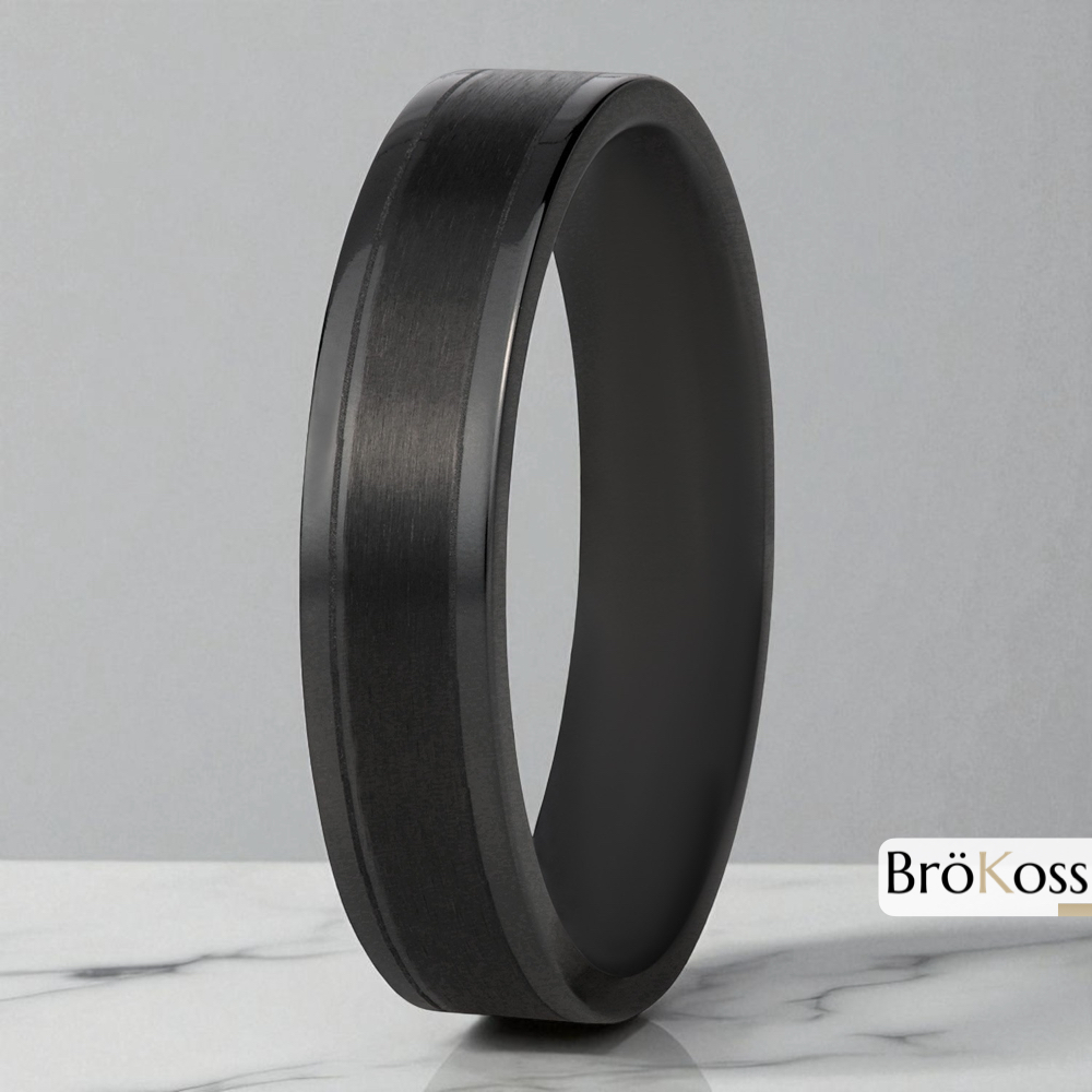 Anillo para hombre negro titanio de zirconio bordes pulidos 4.5 mm nautron