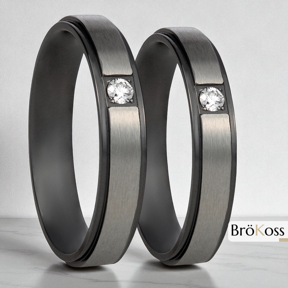 Alianzas de hombre en zirconio gris y negro con diamante
