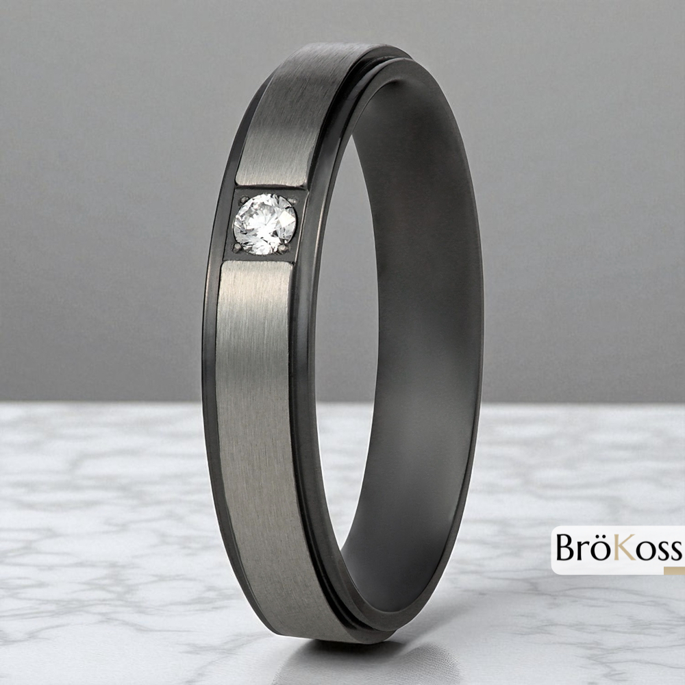 Anillo con diamantes hombre 006cts talla brillante zirconio gris y negro