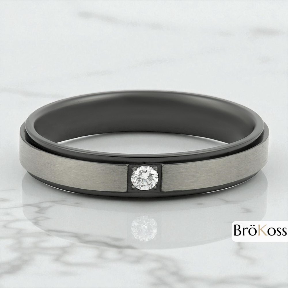 Anillo de compromiso zirconio gris y negro con diamante blanco