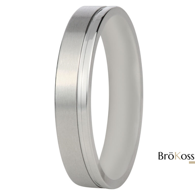 Anillo de hombre en zirconio gris con borde pulido y cuerpo mate, diseño elegante y moderno