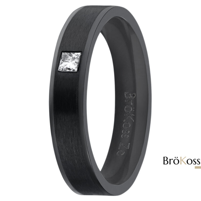 Anillo Brillante Hombre en zirconio negro con brillante blanco cuadrado, elegante y moderno