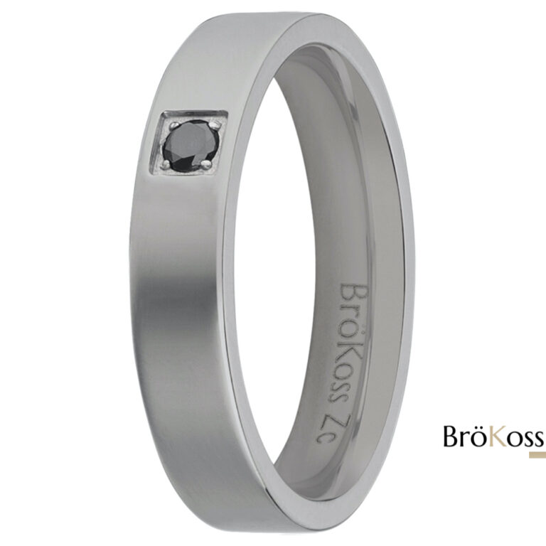 Anillo con piedra hombre en zirconio gris con diamante negro redondo natural, elegante y moderno