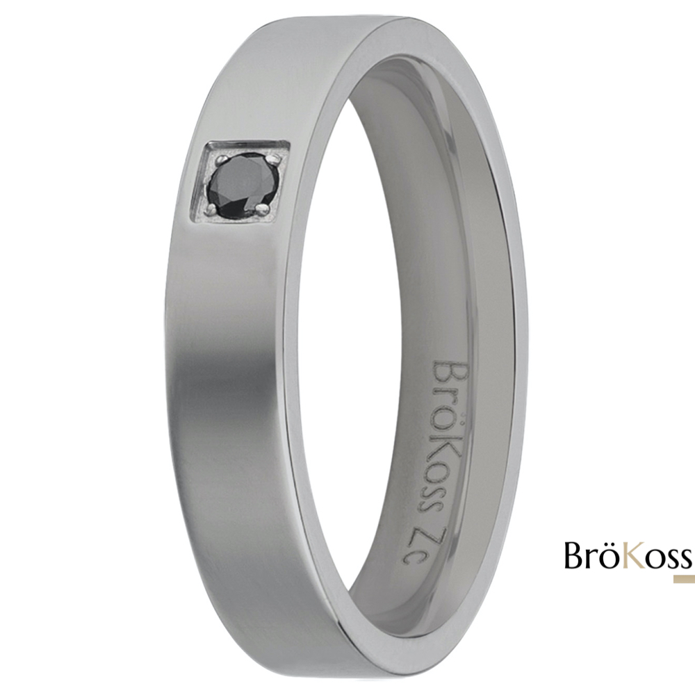 Anillo con piedra hombre en zirconio gris con diamante negro redondo natural, elegante y moderno