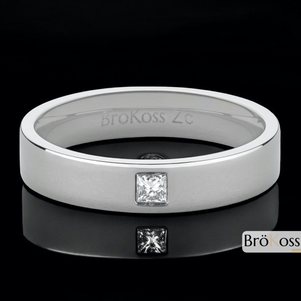 Anillo de compromiso masculino con diamante blanco cuadrado zirconio gris pulido brokoss