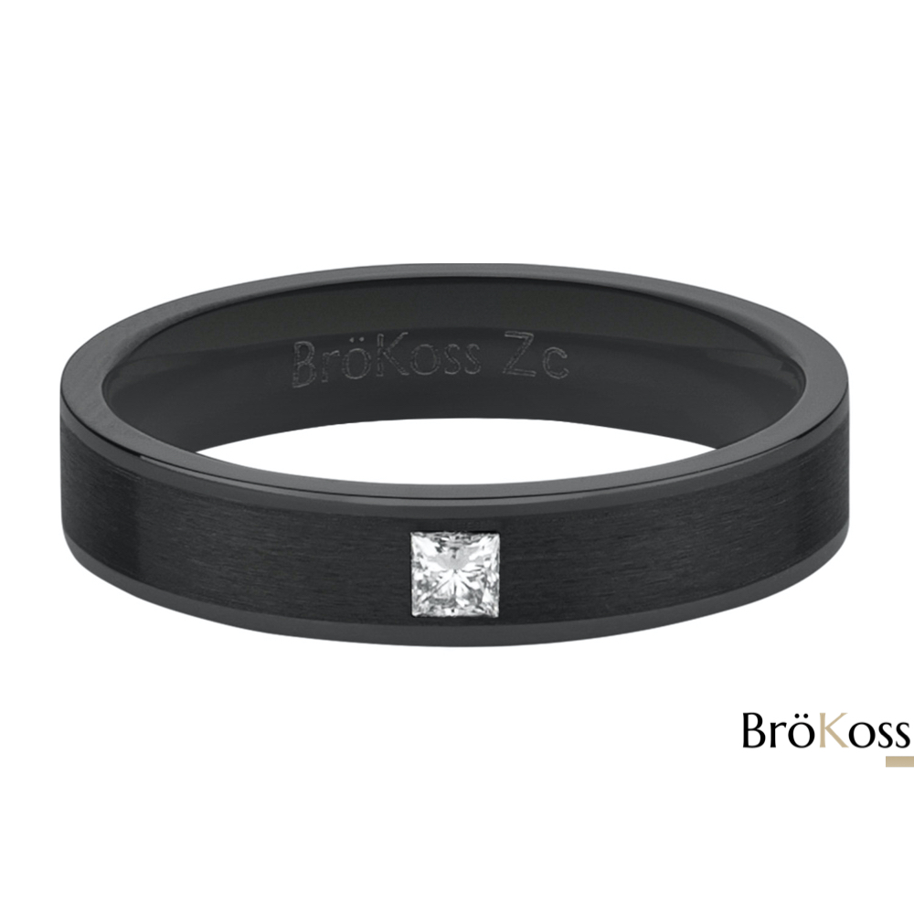 Anillo de compromiso para hombre de zirconio negro con diamante blanco cuadrado acostado