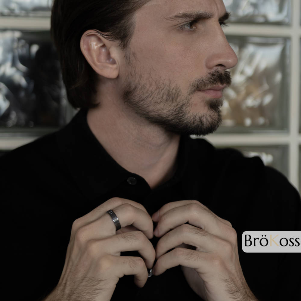 Anillo de compromiso para hombres, sofisticado anillo negro con diamante negro y piedra negra