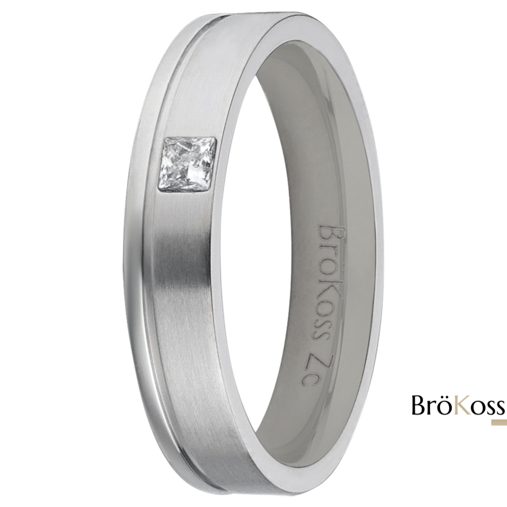 Bague de demande en mariage pour homme, vue de face, zircon gris avec diamant blanc carré