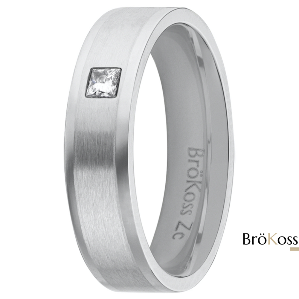 Anillo diamante hombre de zirconio gris con diamante blanco cuadrado y bordes pulidos brokoss