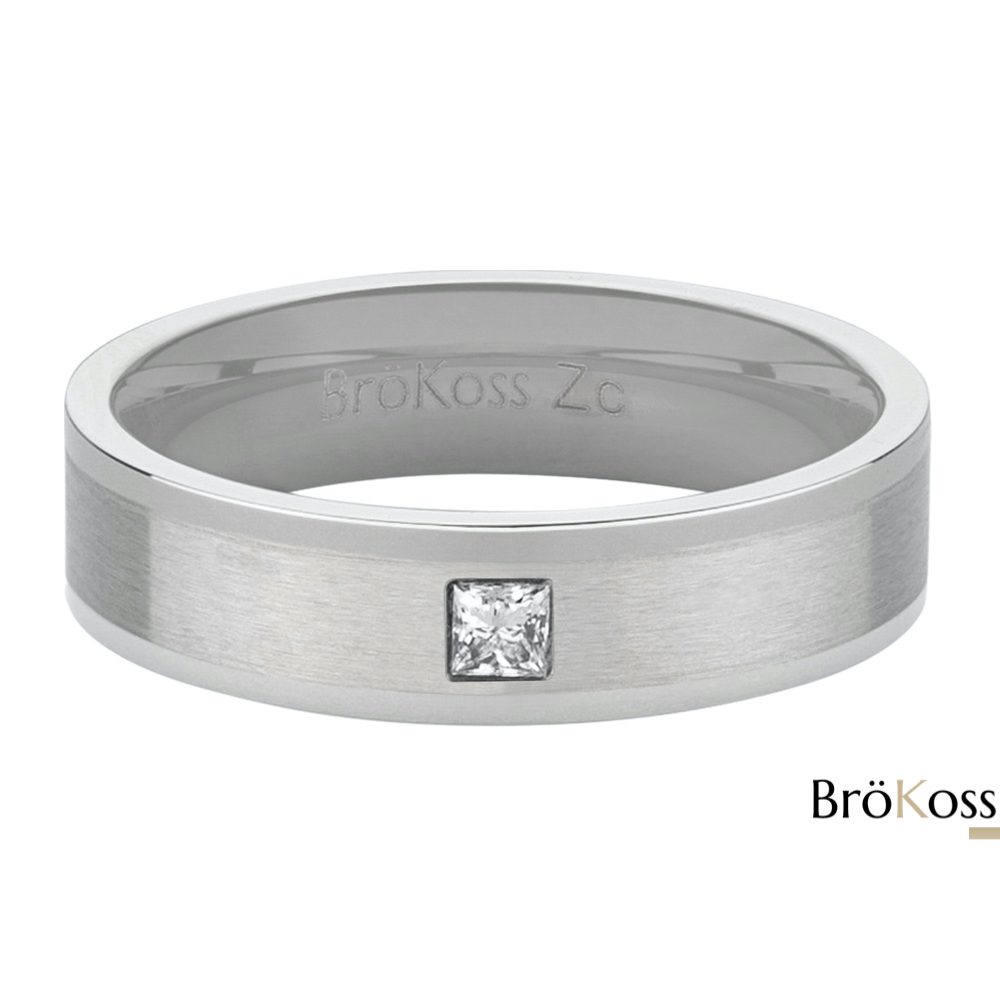Anillo masculino de lujo en zirconio gris con diamante cuadrado blanco y diseño moderno