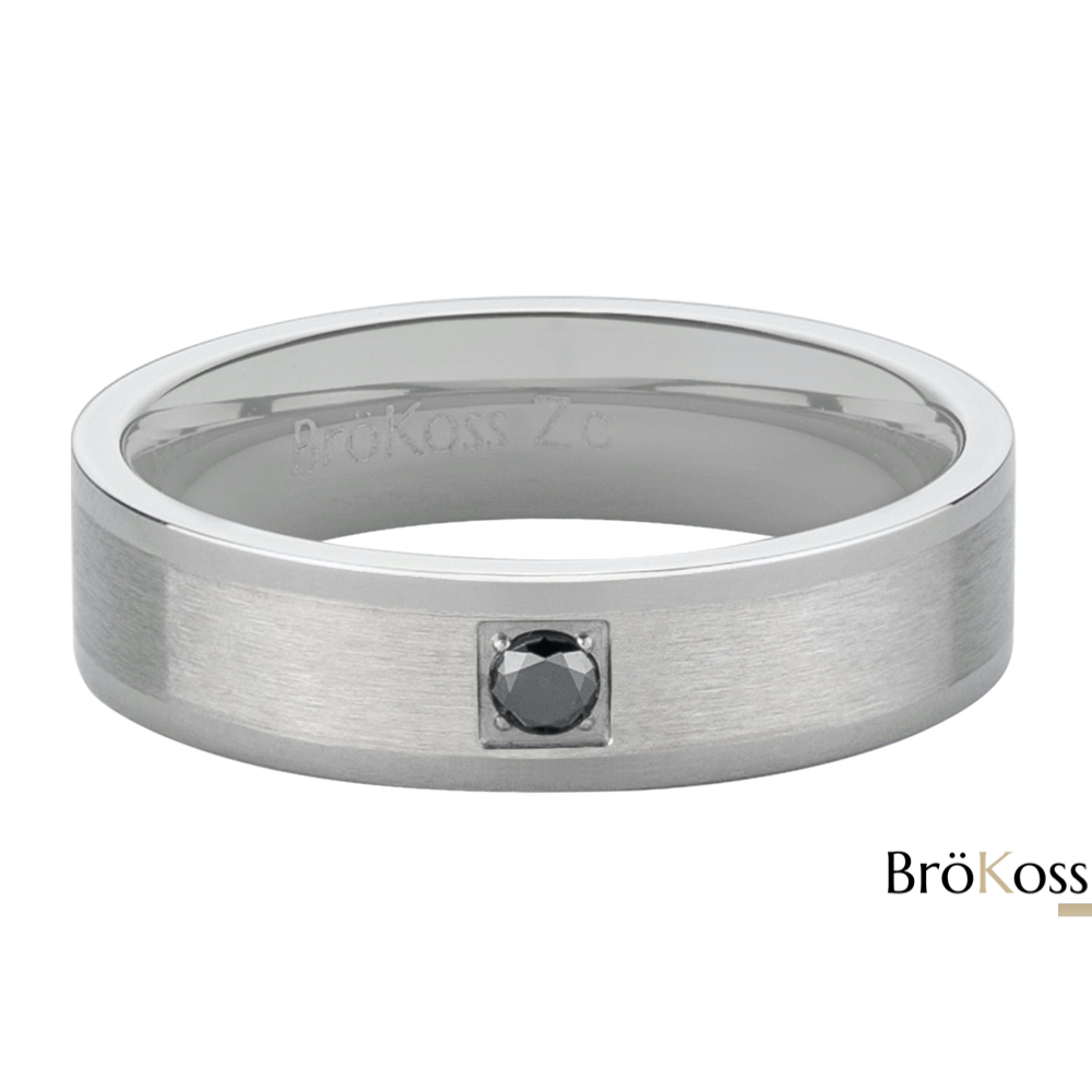 Anillo diamante negro hombre, zirconio gris con bordes pulidos y centro mate, imagen acostada