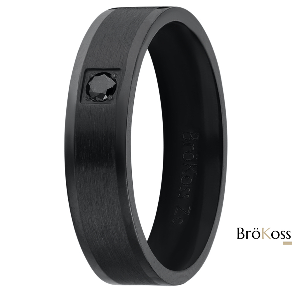 Anillo con piedra negra hombre de zirconio negro, diseño elegante y exclusivo brokoss