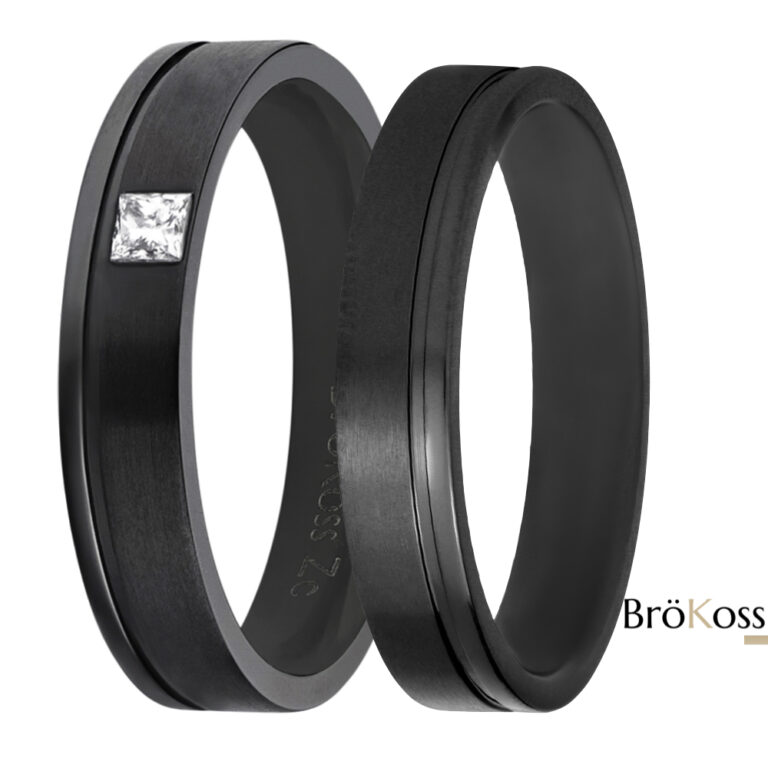 Pack de alianzas negras hombre en zirconio negro sobre fondo claro, modelo liso y con diamante