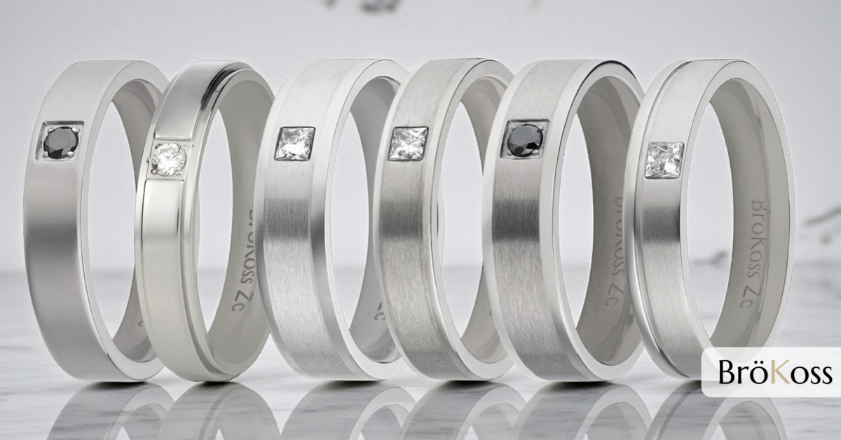 Brillante masculino zirconio gris con diamante blanco cuadrado y diamante negro, estilo, lujo y moda caballero