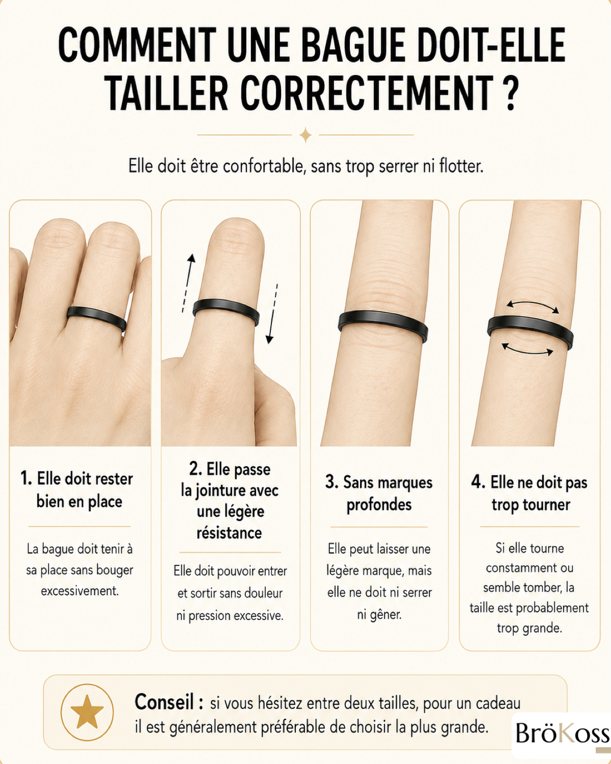 Comment une bague à la bonne taille doit être ajustée sur le doigt