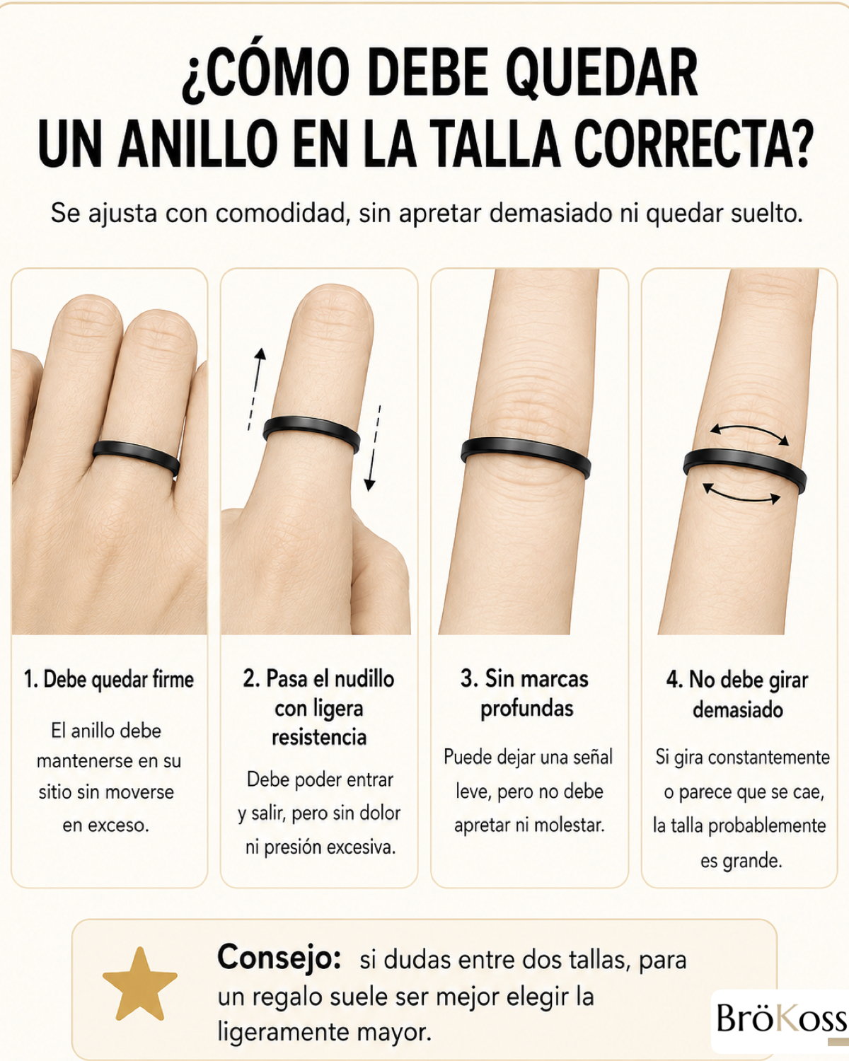 Cómo debe quedar un anillo de la talla correcta en el dedo sin apretar ni quedar suelto